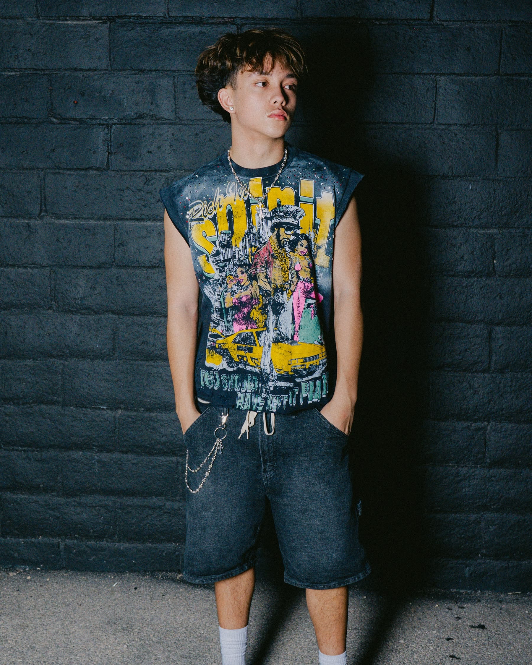 Should’ve Kept It Playa Cutoff Rhinestone Shirt